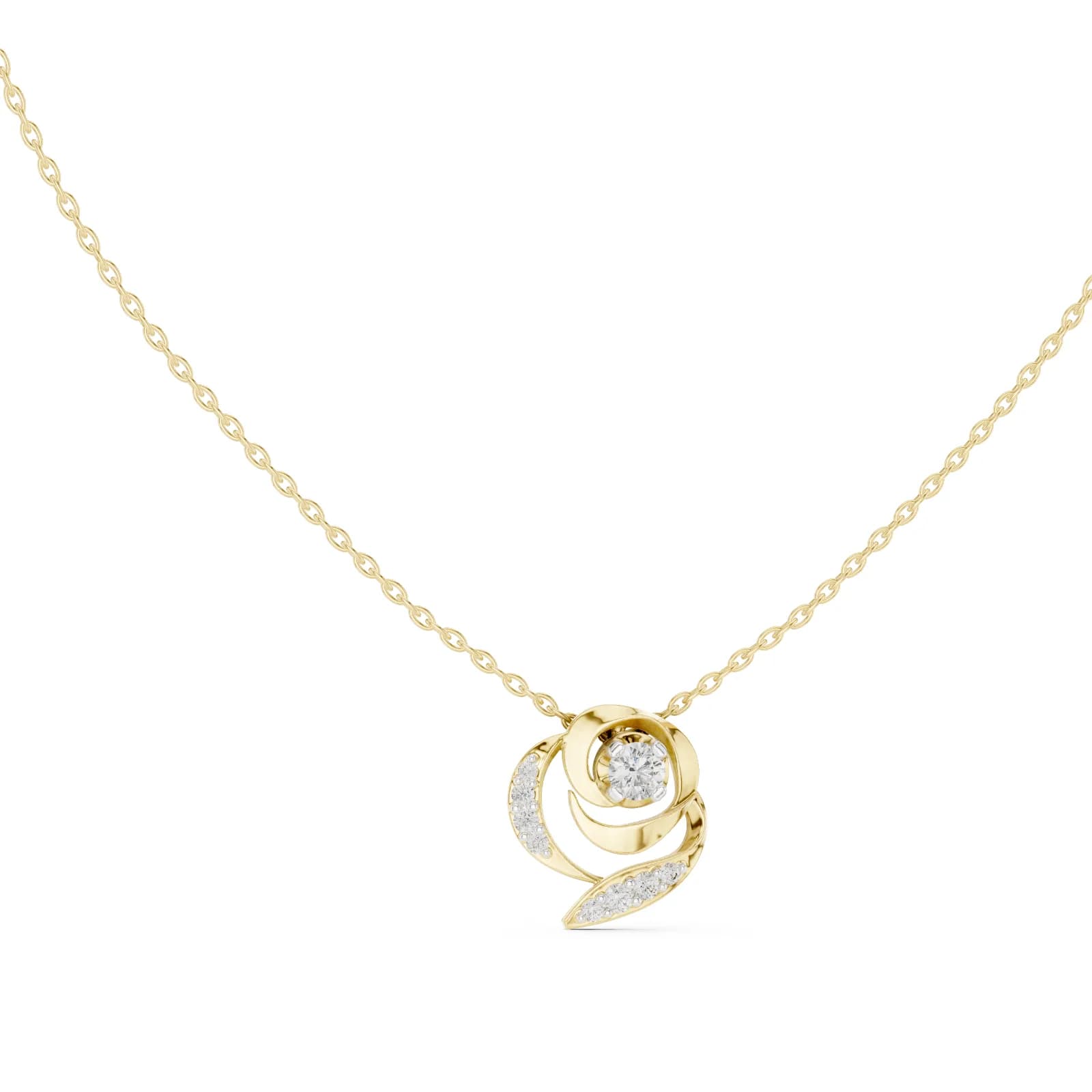Abstract Blooming Rose Swirl Pendant Necklace with Accent Stones - Yellow