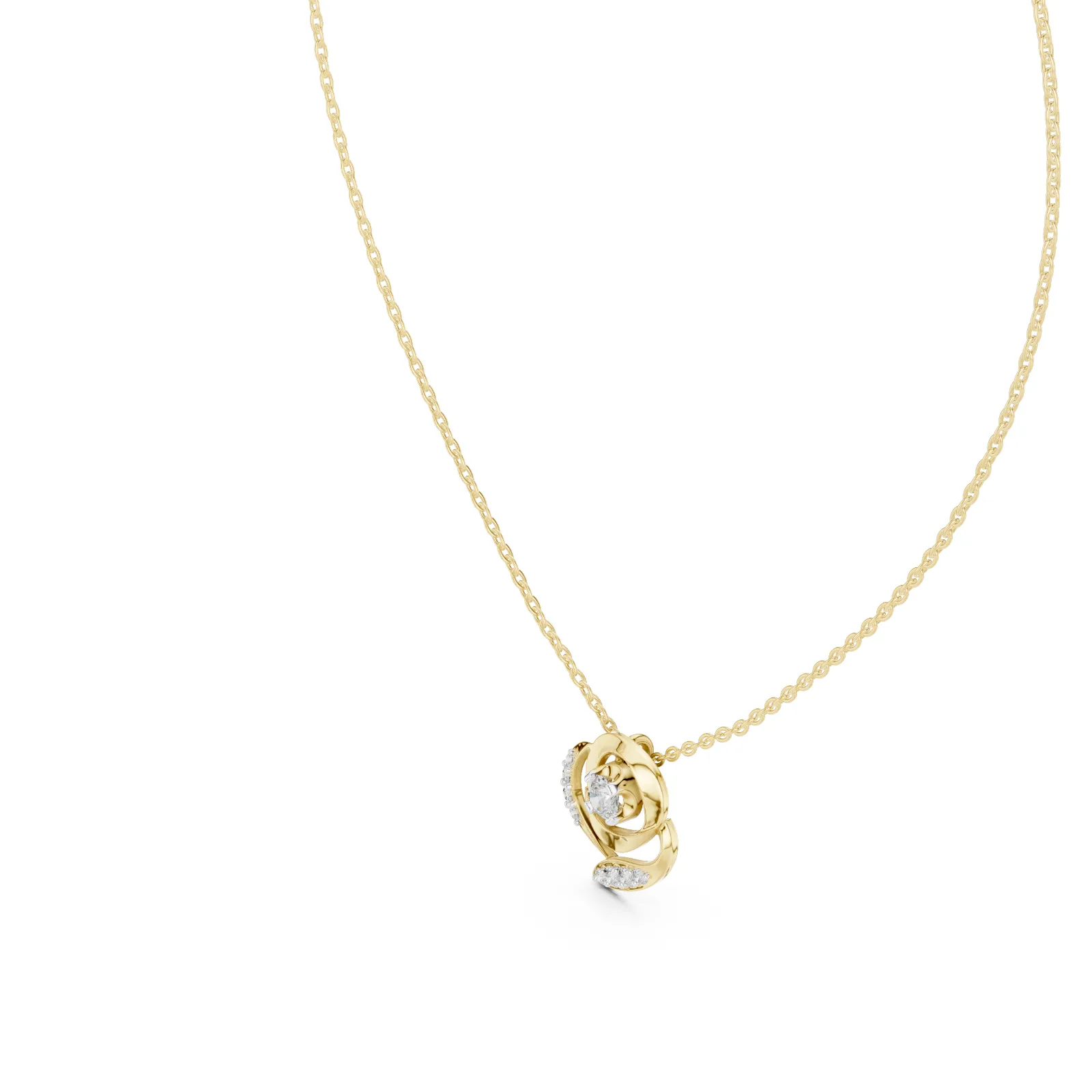 Abstract Blooming Rose Swirl Pendant Necklace with Accent Stones - Yellow alternate angle