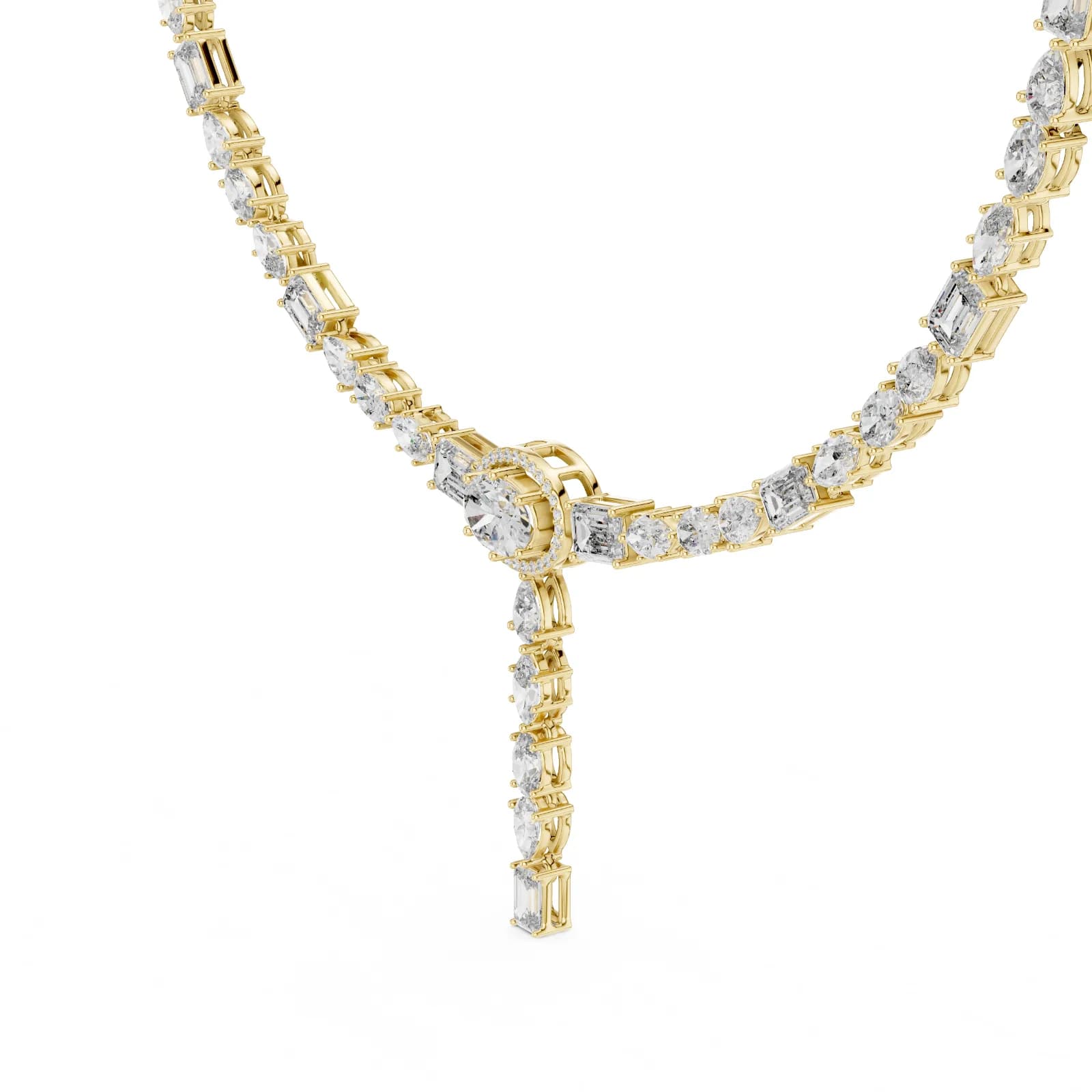 Luxury Y-Drop Diamond Statement Necklace - Yellow