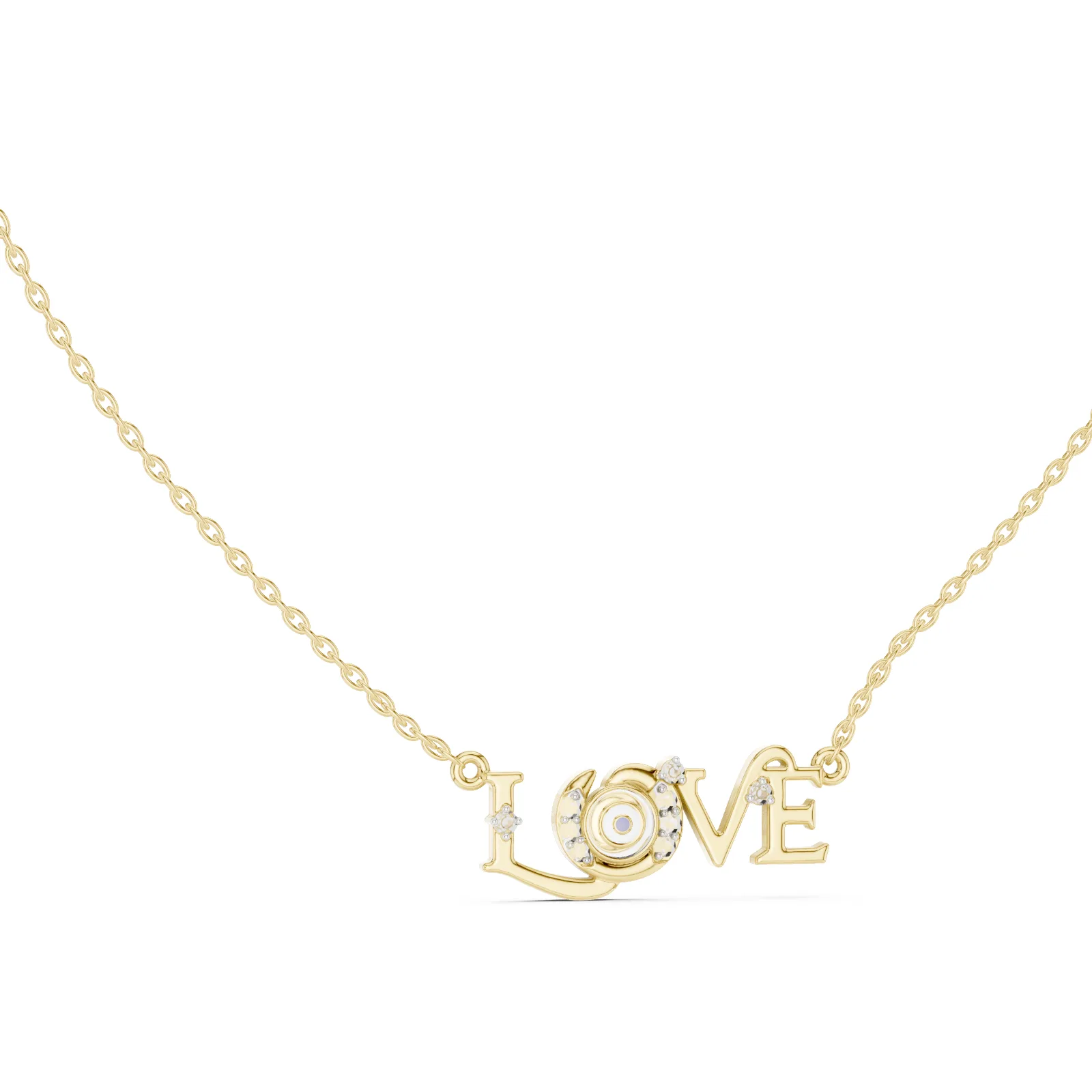 Elegant Script LOVE Typography Pendant Necklace with Spiral Motif Accent - Yellow