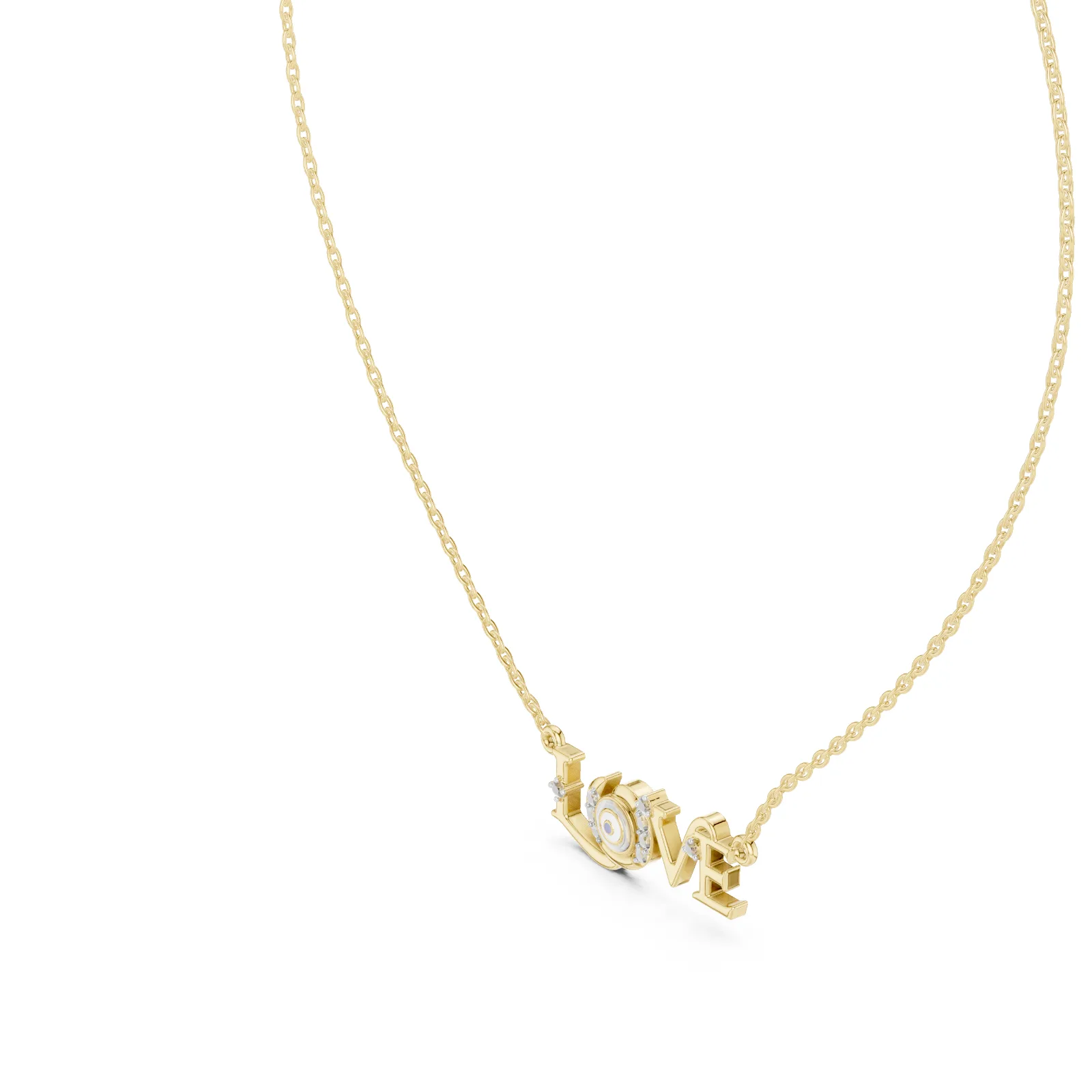 Elegant Script LOVE Typography Pendant Necklace with Spiral Motif Accent - Yellow alternate angle