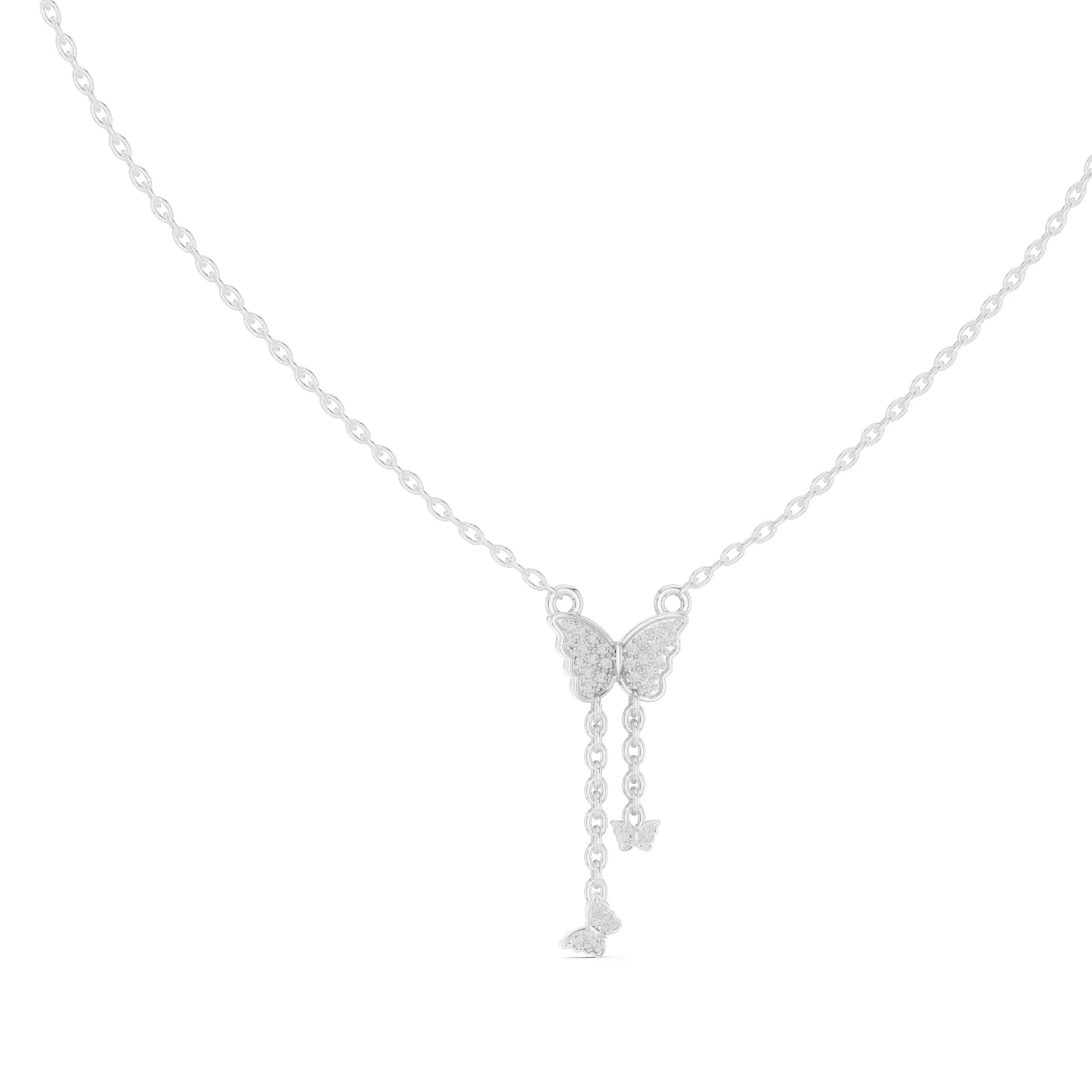 Sparkling Butterfly Y-Drop Pendant Necklace with Cascading Mini Charm Tassels - Yellow alternate angle
