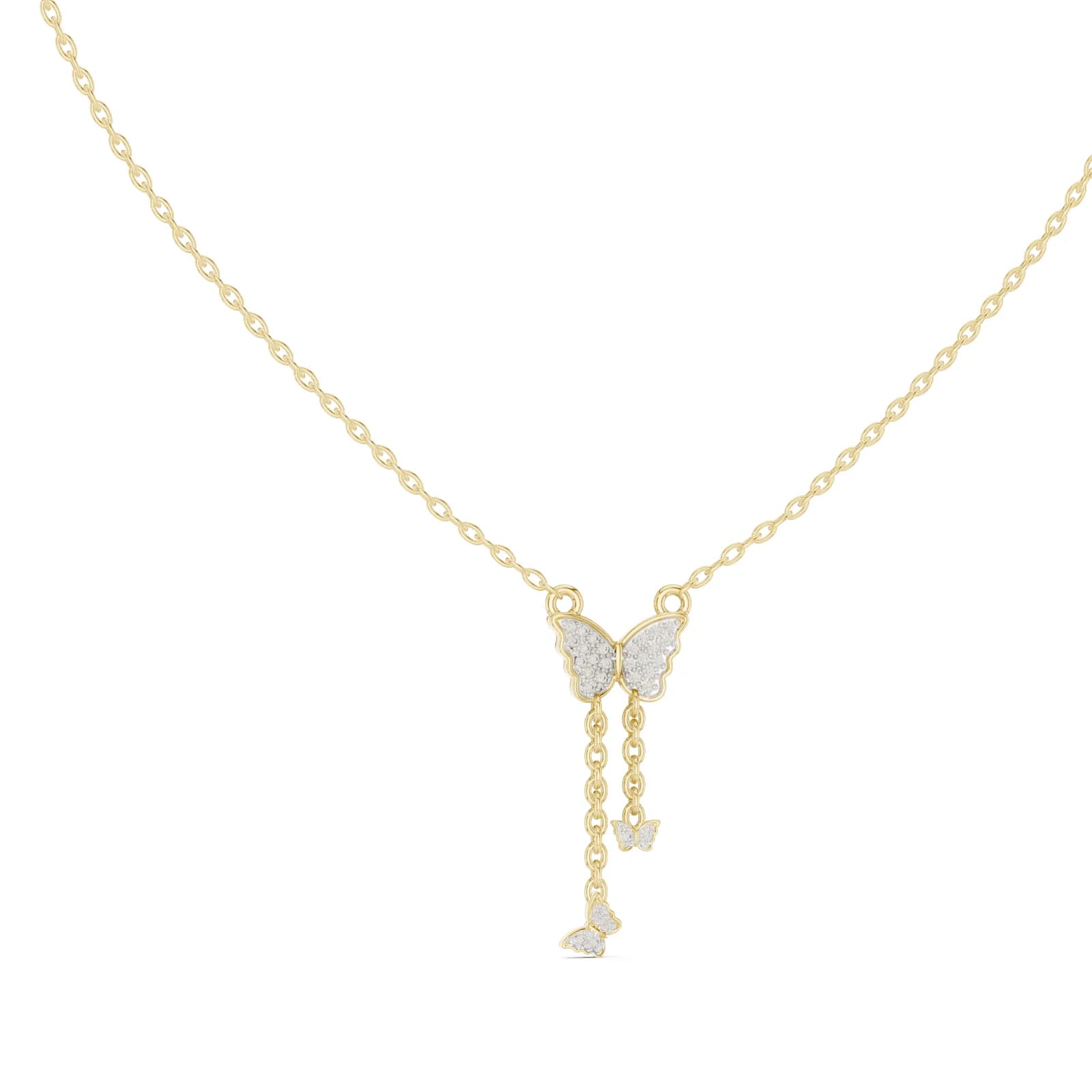 Sparkling Butterfly Y-Drop Pendant Necklace with Cascading Mini Charm Tassels - Yellow
