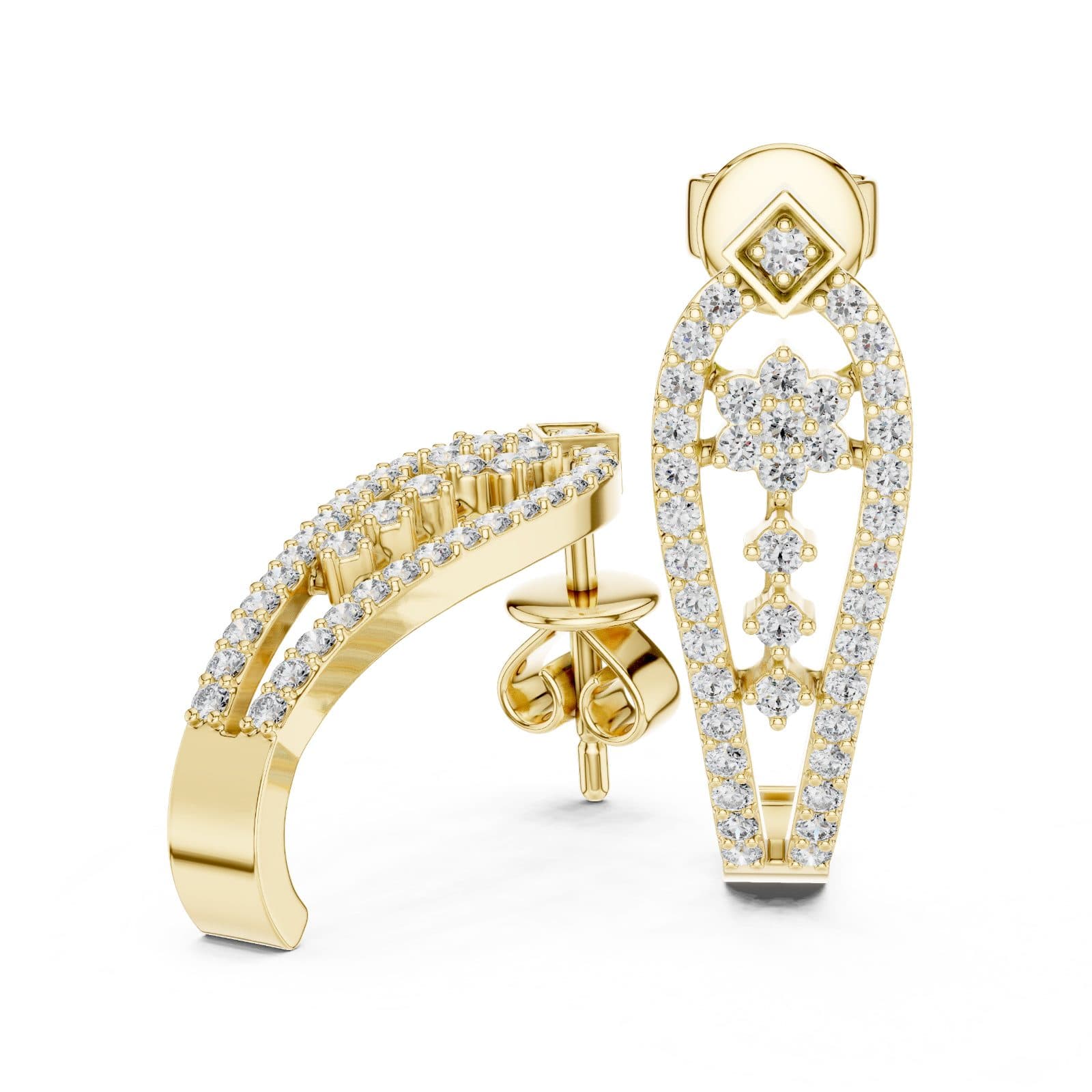 Art Deco Diamond Open-Frame Shield Earrings - Yellow