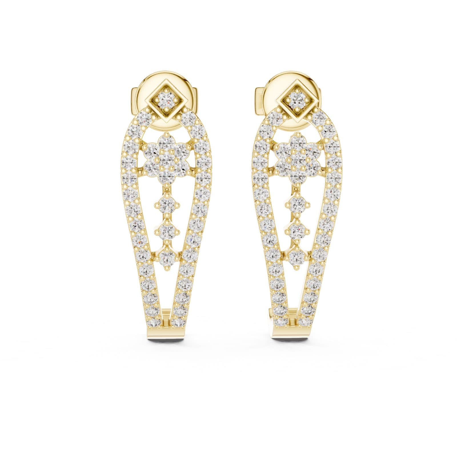 Art Deco Diamond Open-Frame Shield Earrings - Yellow alternate angle