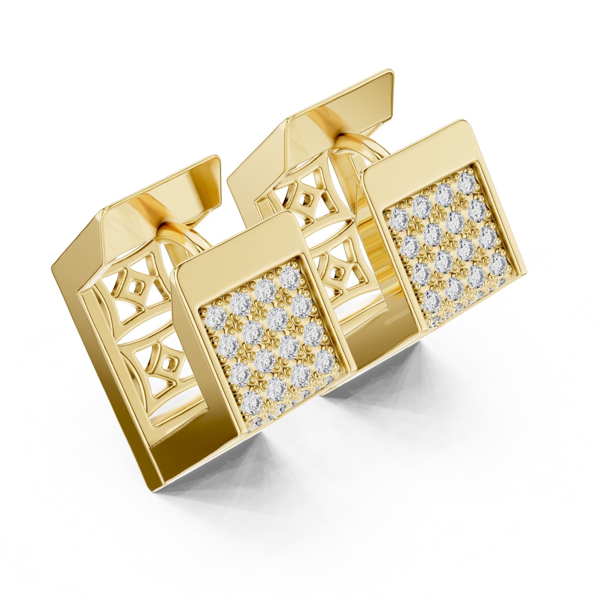Geometric Multi-Row Pavé Diamond Wide Hoop Earrings - Yellow alternate angle