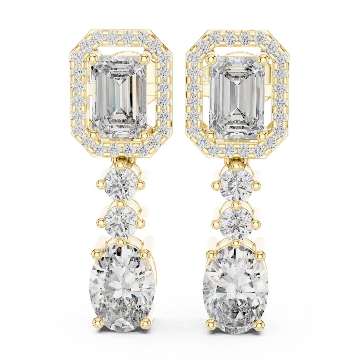 Sovereign Emerald and Oval Cut Diamond Statement Drops - Yellow