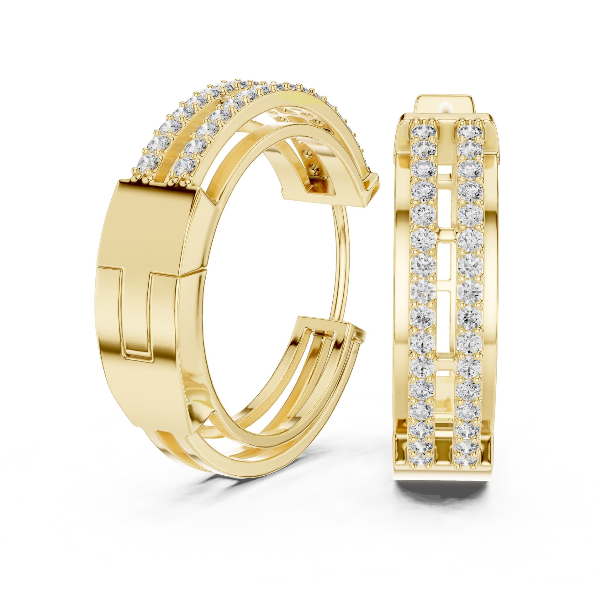 Timeless Parallel Pavé Open-Grid Huggie Earrings - Yellow