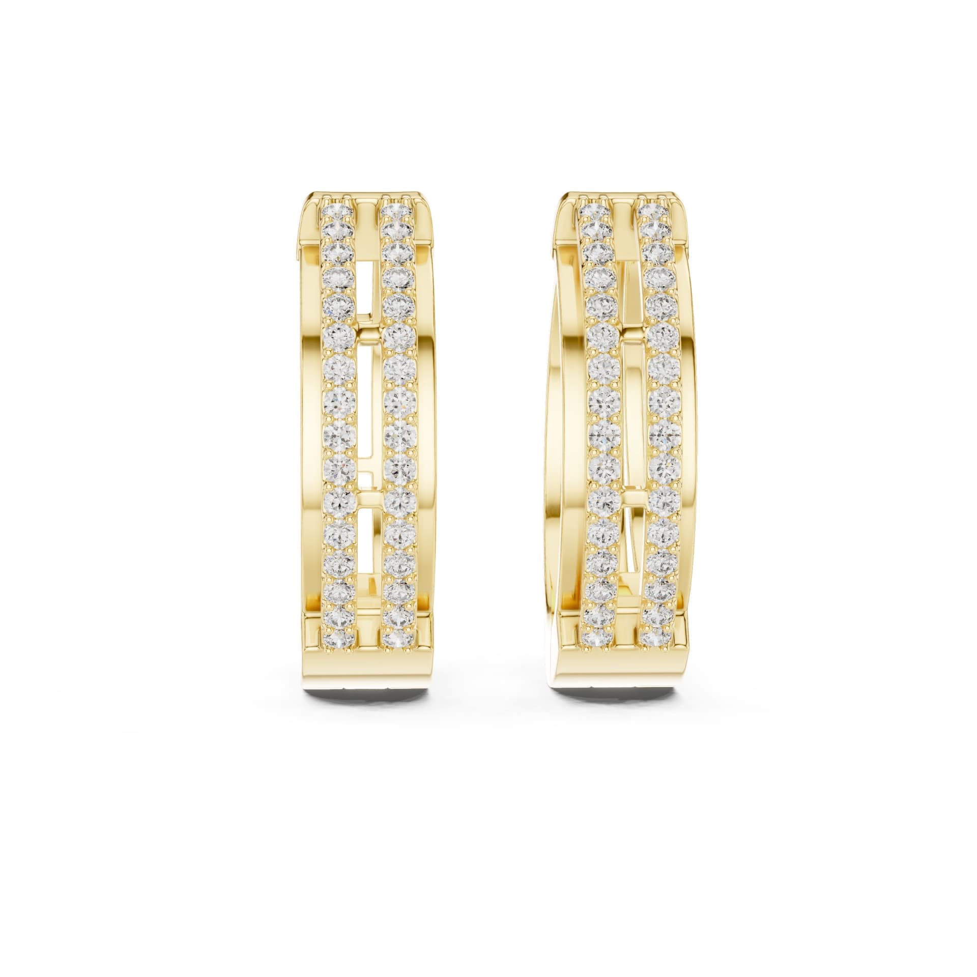 Timeless Parallel Pavé Open-Grid Huggie Earrings - Yellow alternate angle