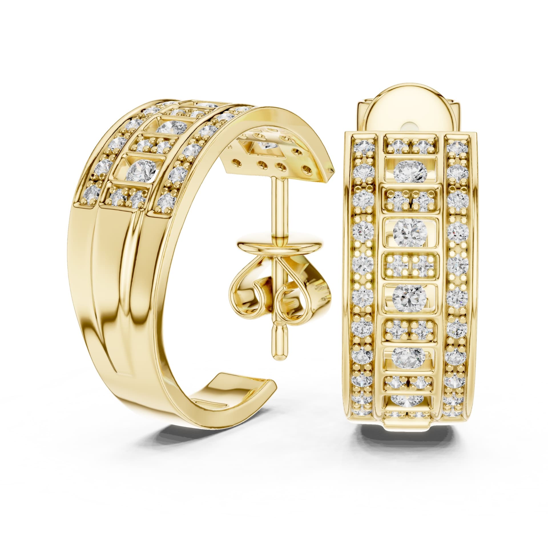 Brilliant Grid-Pattern Diamond Statement Hoops - Yellow