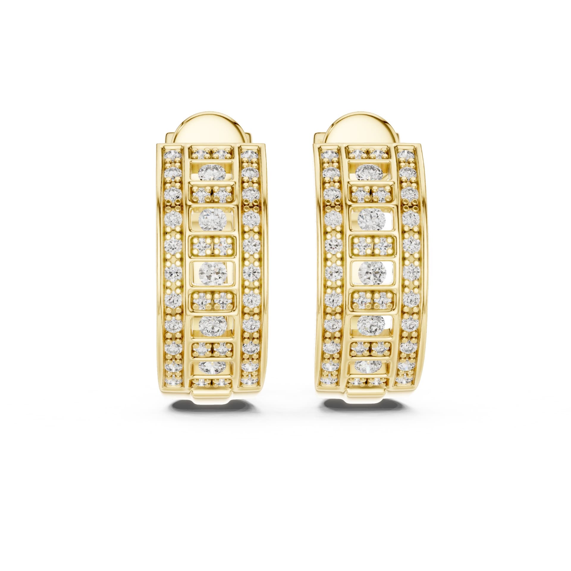 Brilliant Grid-Pattern Diamond Statement Hoops - Yellow alternate angle