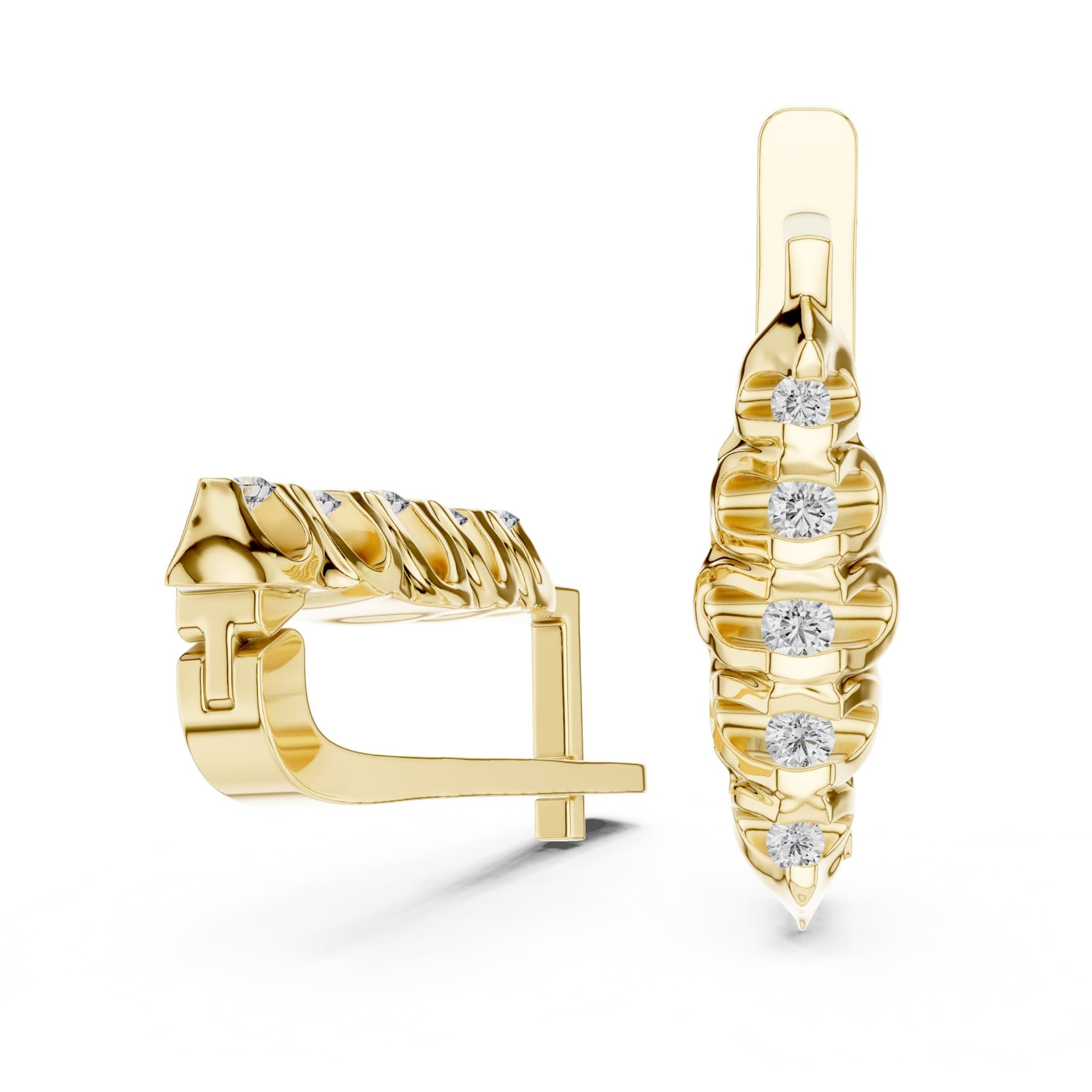Fluted Vertical Multi-Stone Diamond Earrings - Yellow