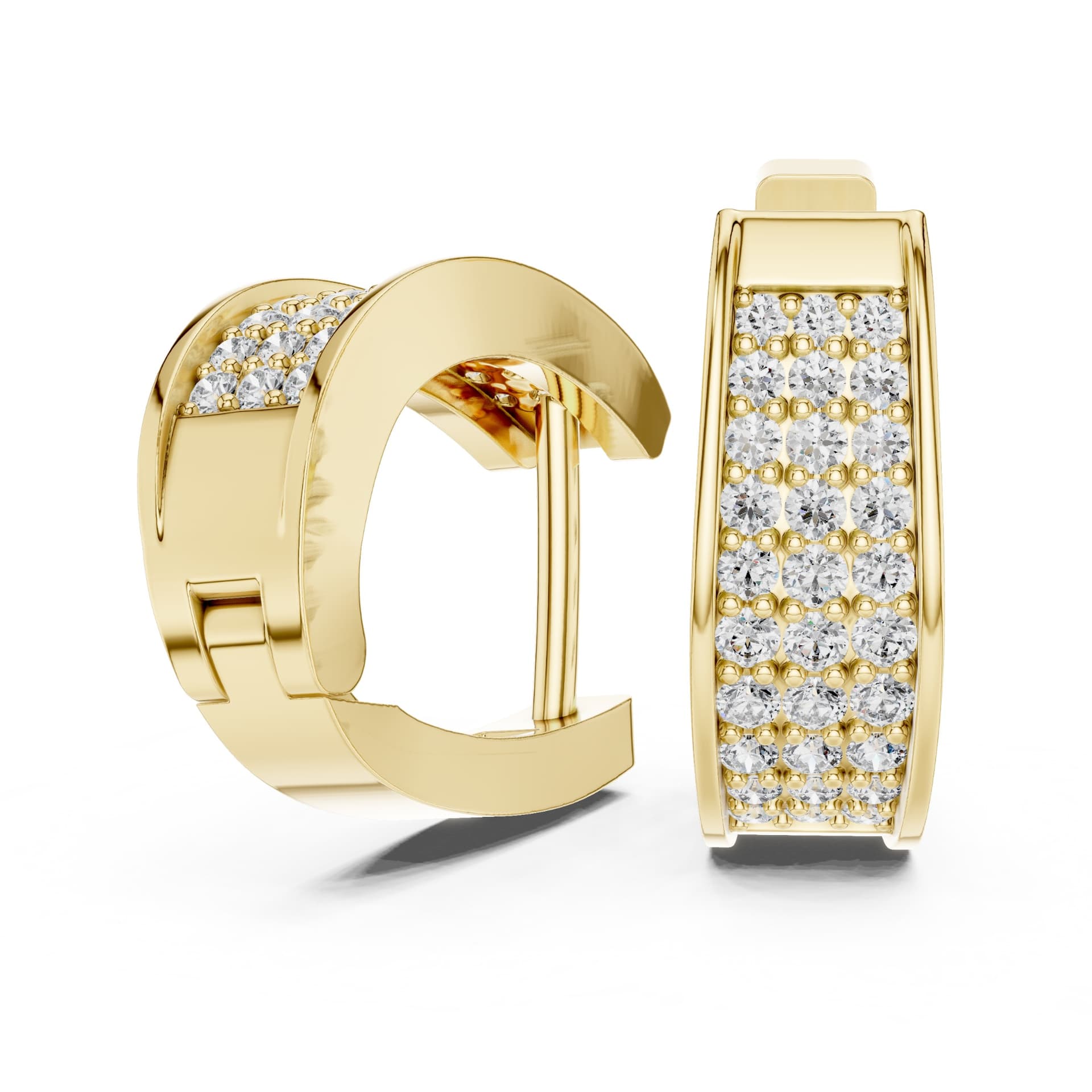 Multi-Row Round Diamond Huggie Earrings - Yellow