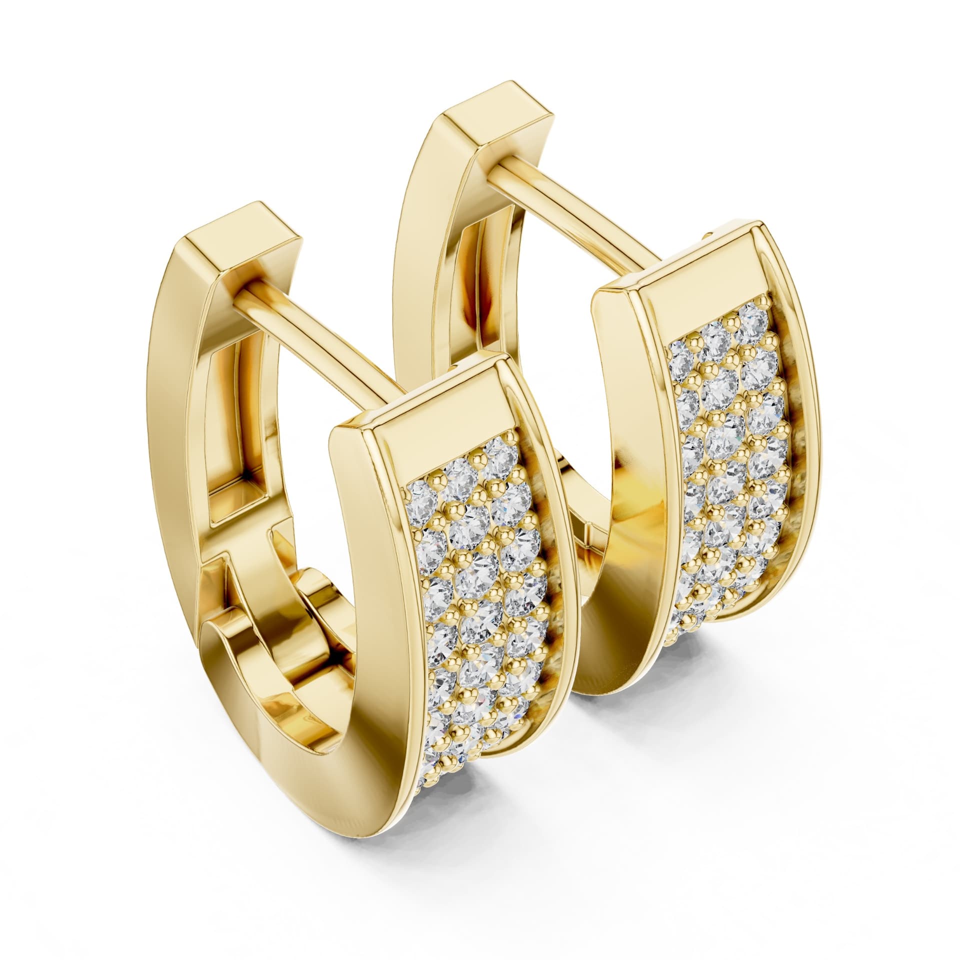 Multi-Row Round Diamond Huggie Earrings - Yellow alternate angle