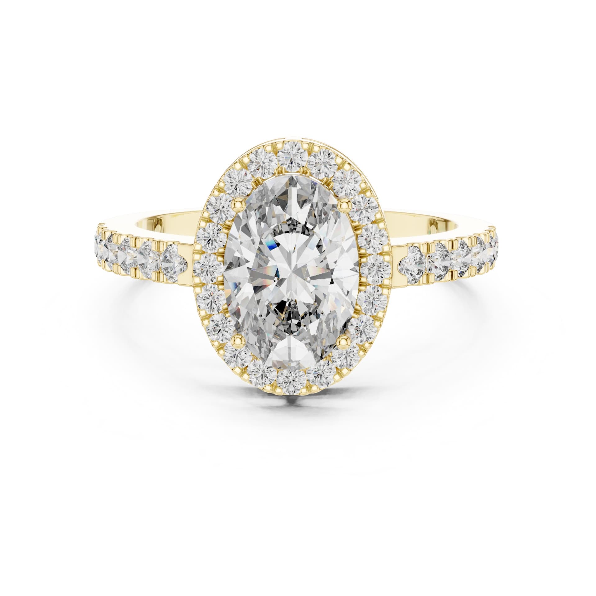 Oval Solitaire Diamond Ring with Brilliant Halo and Pavé Band - Yellow alternate angle