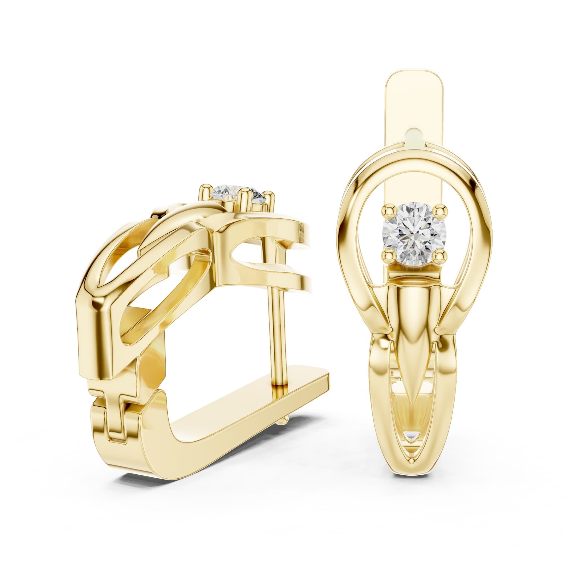 Solitaire Round Diamond Abstract Loop Earrings - Yellow