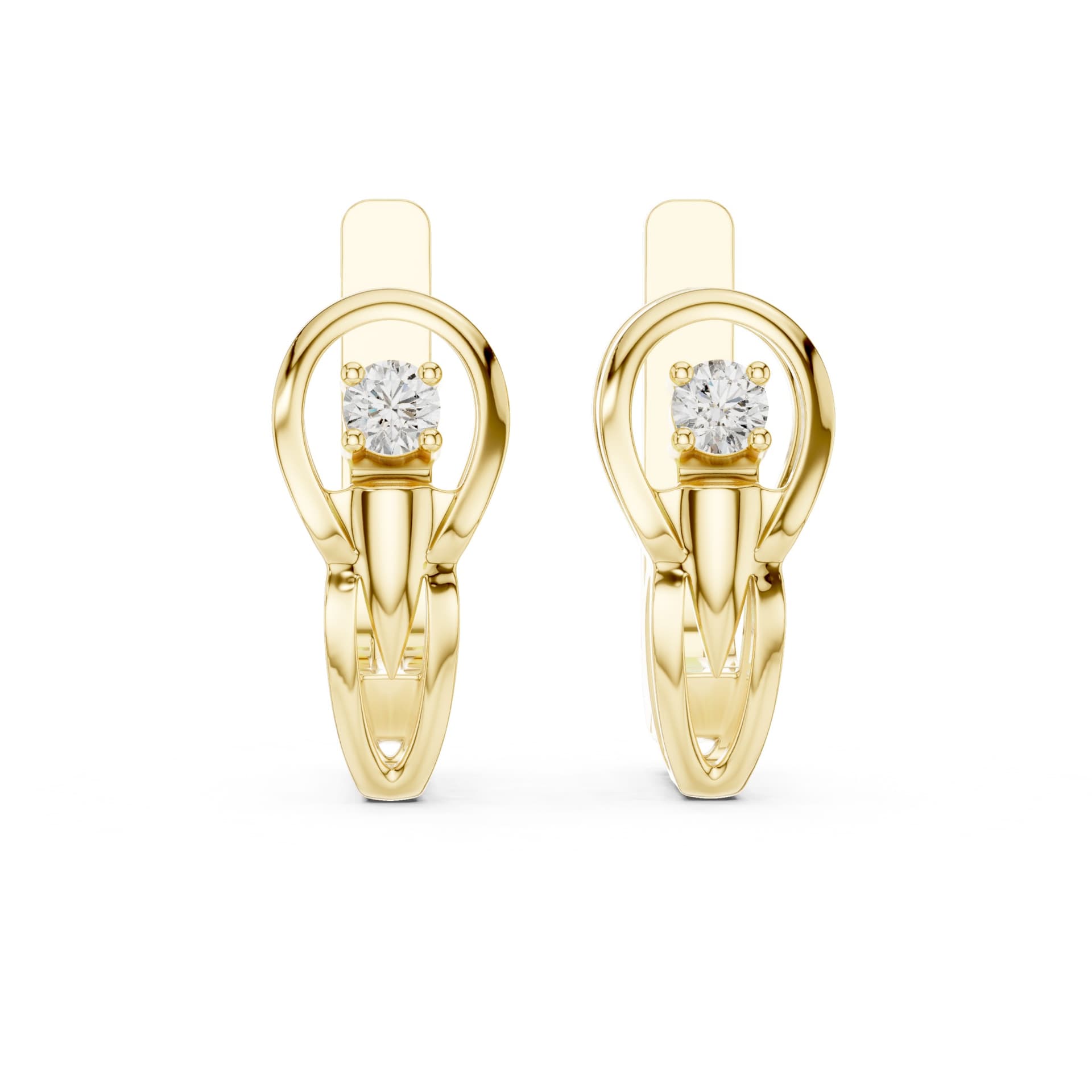 Solitaire Round Diamond Abstract Loop Earrings - Yellow alternate angle