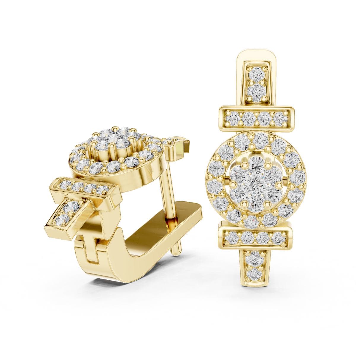 The Classic Luminary Stacked Circle and Bar Pavé Earrings - Yellow