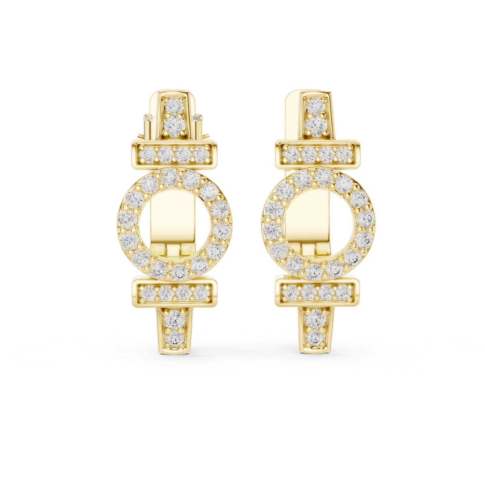 The Classic Luminary Stacked Circle and Bar Pavé Earrings - Yellow alternate angle
