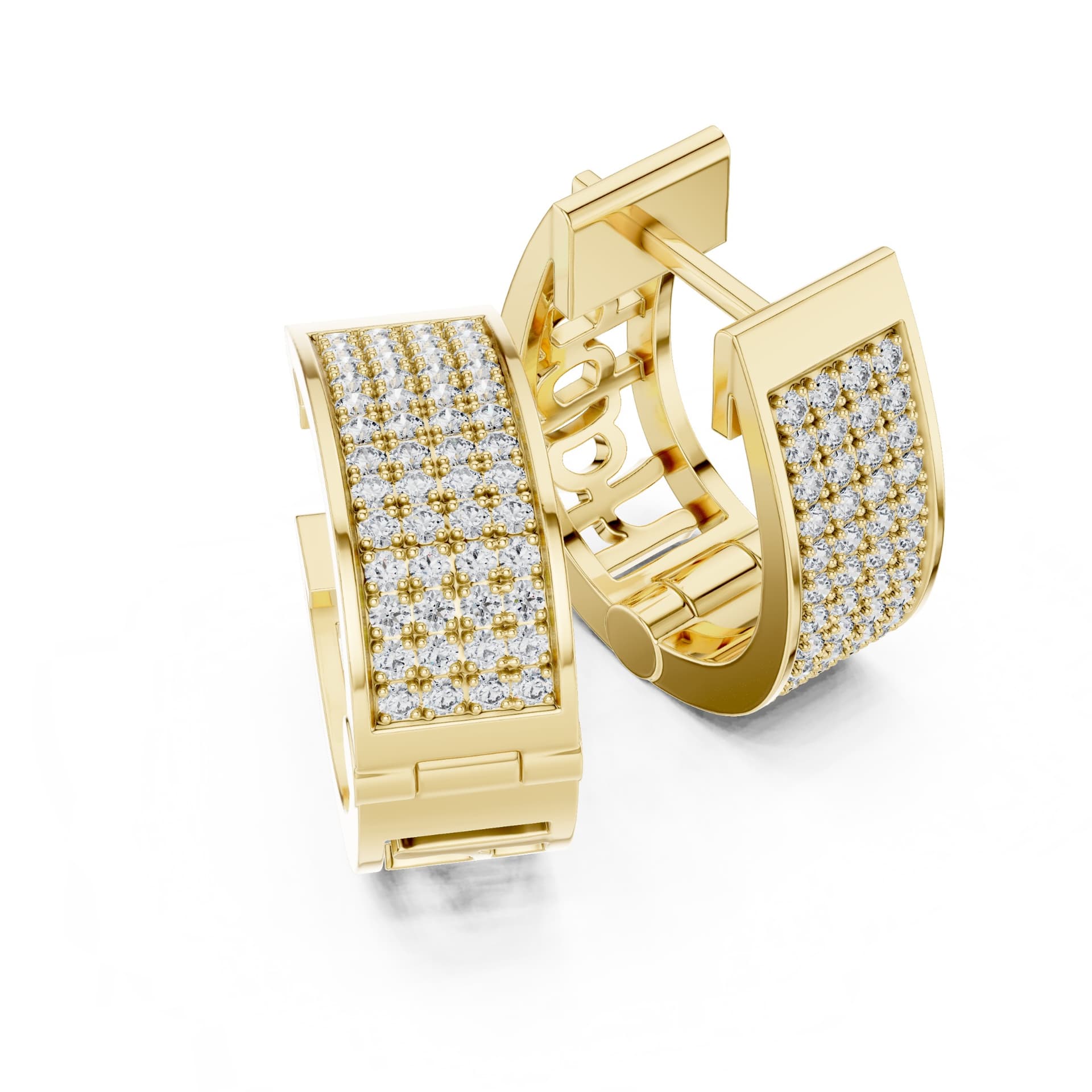 The Classic Luminary Wide Pavé Diamond Huggies - Yellow alternate angle