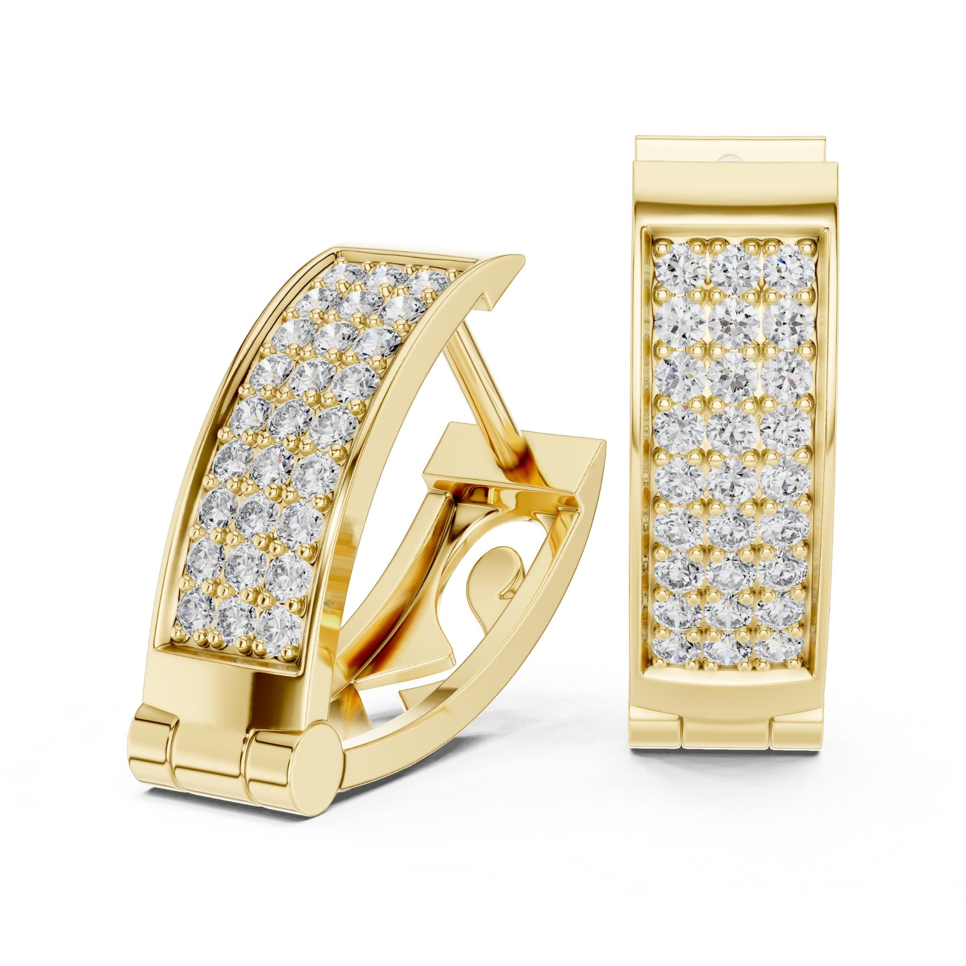 Multi-Row Round Diamond Wide Huggie Earrings - Yellow
