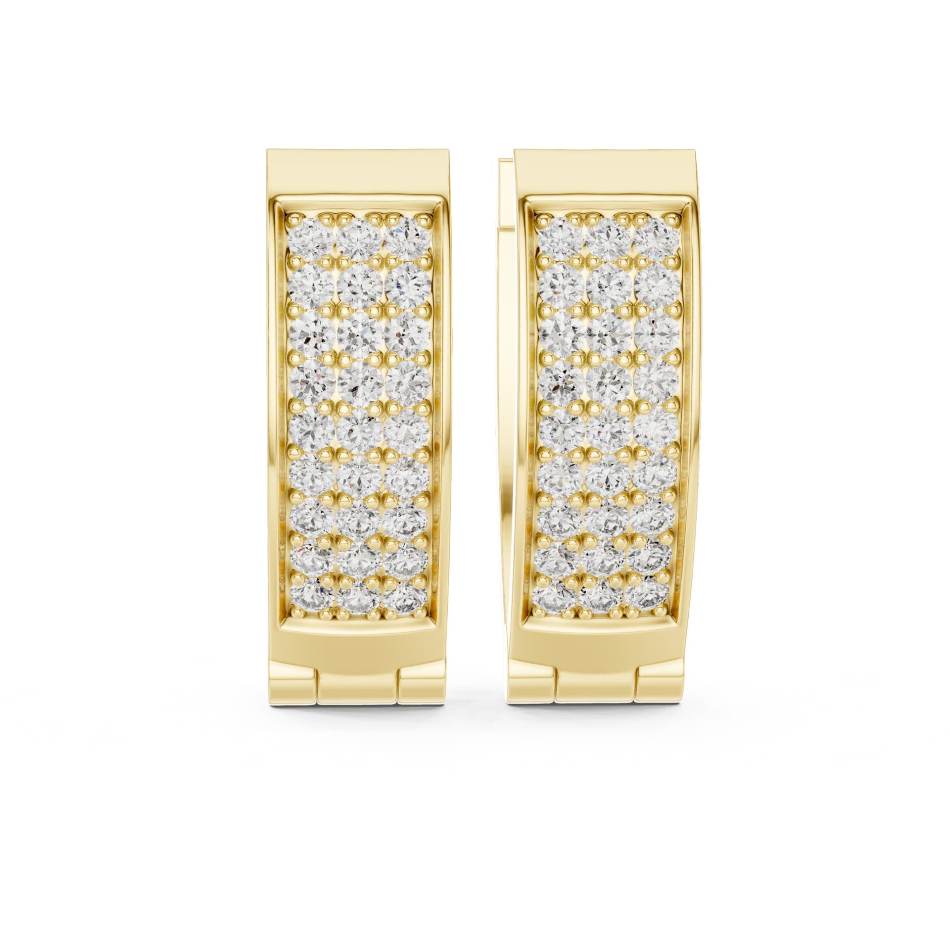 Multi-Row Round Diamond Wide Huggie Earrings - Yellow alternate angle